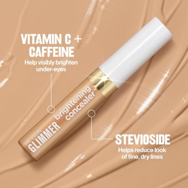 Revlon Glimmer Brightening Concealer, Liquid Under Eye Makeup, Made with Caffeine, Vitamin C, & Stevioside, 165, 0.3 fl oz