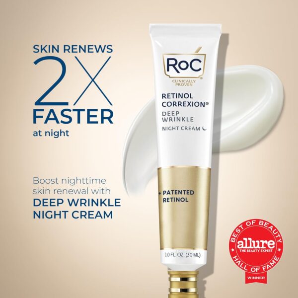 RoC Retinol Correxion Deep Wrinkle Anti-Aging Night Cream, Daily Face Moisturizer with Shea Butter, Glycolic Acid and Squalane, Skin Care Treatment, 1 Ounces (Packaging May Vary)