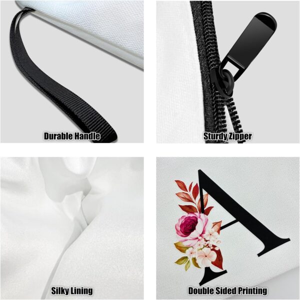 Vavabox 2 Pcs Initial Makeup Bag, A-Z Personalized Cosmetic Bag, Birthday Gifts for Women Mom Sister Friend, Bridesmaid Gift for Wedding (S, White)