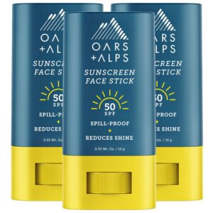 Oars + Alps Matte Face Sunscreen Stick, SPF 50 Travel Sunscreen Roll On for Face & Body, Fragrance Free, Water & Sweat Resistant Sunblock, All Skin Types, Dermatologist Tested, Moisturizing, 3pk