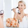 Travel Makeup Bag for Women, Orange Flowers Cherry Blossom Travel Cosmetic Bag Pencil Case Portable Makeup Pouch Toiletry Bag for Girls