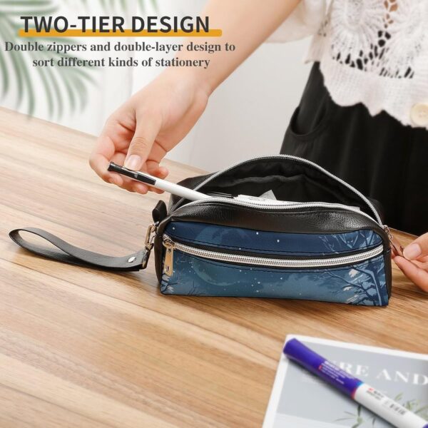 Leather Pencil Cases A Horse And Snow Pen Pouch Travel Cosmetic Bag for Purse Portable Makeup Brush Bag Holder Coin Purse for Women Makeup Case Purse Organizer