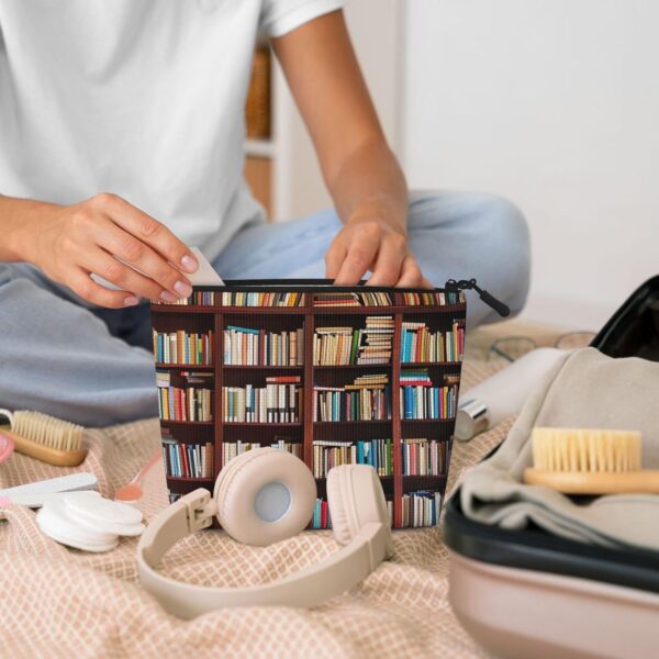Books Makeup Bag For Women, Waterproof Linen Travel Cosmetic Organizer Lightweight Zipper Travel Toiletry Bag Organizer Makeup Brushes Storage Bag