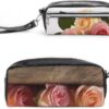 Leather Pencil Cases Roses Flower Pen Pouch Travel Cosmetic Bag for Purse Portable Makeup Brush Bag Holder Coin Purse for Women Makeup Case Organizer