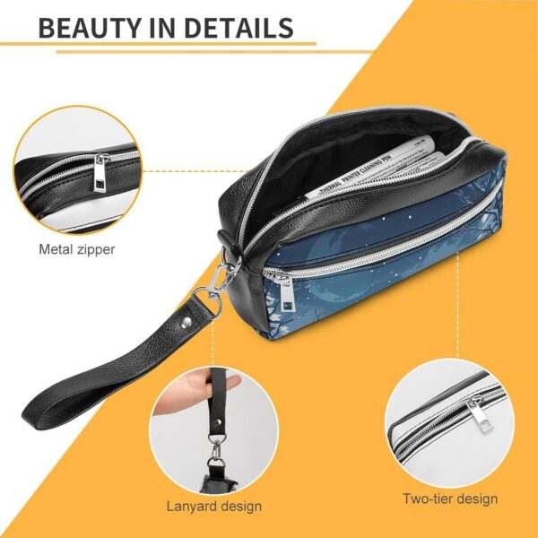 Leather Pencil Cases A Horse And Snow Pen Pouch Travel Cosmetic Bag for Purse Portable Makeup Brush Bag Holder Coin Purse for Women Makeup Case Purse Organizer