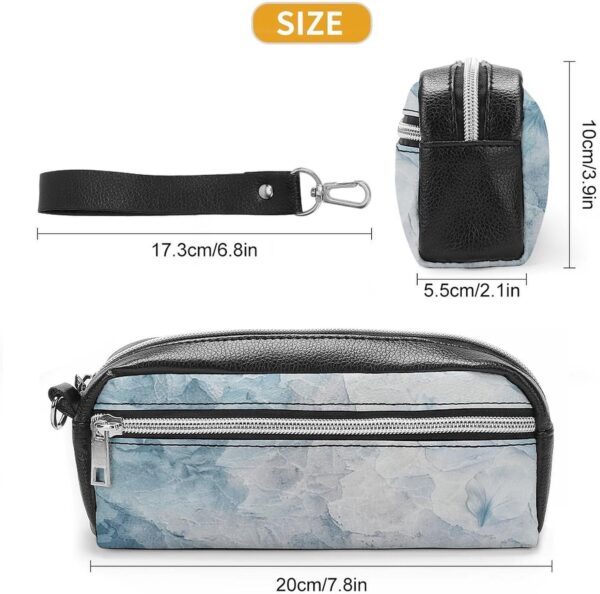 Leather Pencil Cases Blue Frozen Petals Pen Pouch Travel Cosmetic Bag for Purse Portable Makeup Brush Bag Holder Coin Purse for Women Makeup Case Purse Organizer