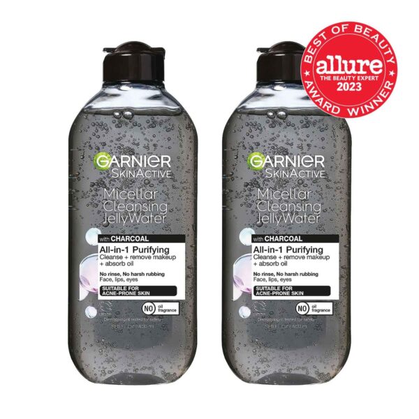 Garnier Skinactive Micellar Cleansing Jelly Water with Charcoal Purifying All in One Water, 2 Pack