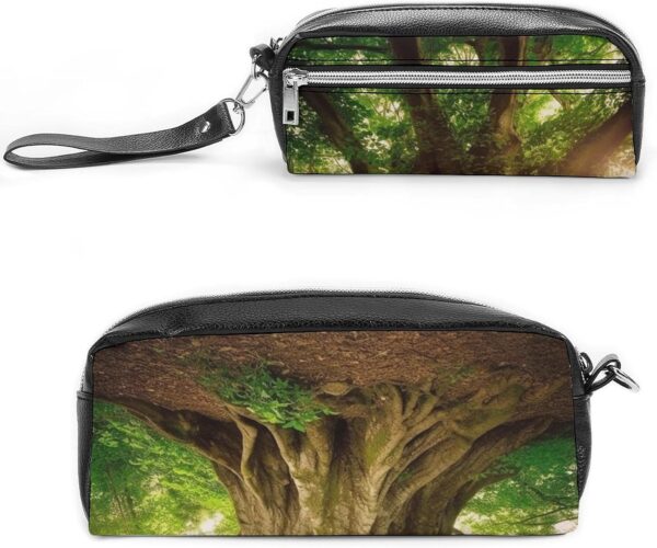 Leather Pencil Cases Thick Tree Pen Pouch Travel Cosmetic Bag for Purse Portable Makeup Brush Bag Holder Coin Purse for Women Makeup Case Purse Organizer