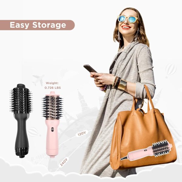 Aima Beauty Worldwide Travel Hair Dryer Brush Dual Voltage Blow Dryer Brush Hot Air Brush with Oval Barrel 360°Airflow for Smooth, Negative Ionic Frizz-Free Drying/Straightening/Voluming, Pink