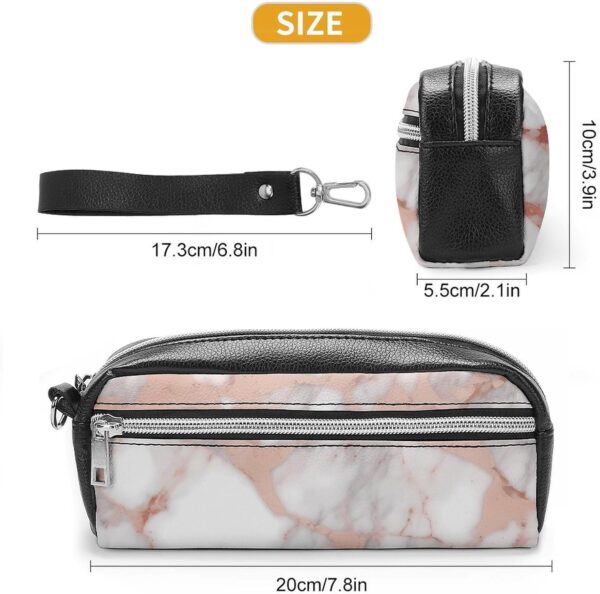 Leather Pencil Cases Rose Gold Marble Pen Pouch Travel Cosmetic Bag for Purse Portable Makeup Brush Bag Holder Coin Purse for Women Makeup Case Purse Organizer