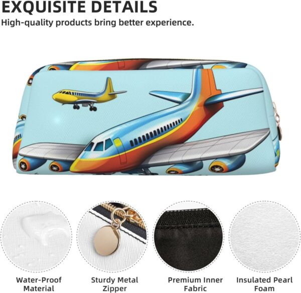 Cartoon Airplane Makeup Bag for Women Men Pencil Pouch Travel Small Cosmetic Bag Zippered Toiletry Bags Aesthetic Pen Bags Trendy Storage Bags Leather Coin Pouch Purse
