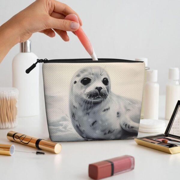 71OyOwBmdcL._AC_SL1500_.jpg Harp Seal Painting Makeup Bag For Women, Waterproof Linen Travel Cosmetic Organizer Lightweight Zipper Travel Toiletry Bag Organizer Makeup Brushes Storage Bag