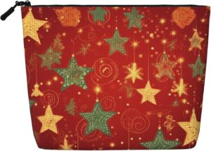 Christmas Star Makeup Bag For Women, Waterproof Linen Travel Cosmetic Organizer Lightweight Zipper Travel Toiletry Bag Organizer Makeup Brushes Storage Bag