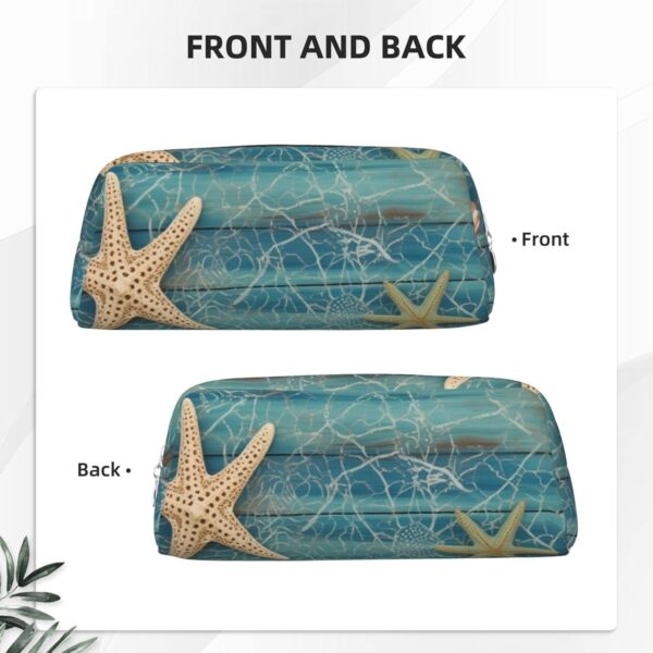 Shell Starfish Pattern Makeup Bag for Women Men Pencil Pouch Travel Small Cosmetic Bag Zippered Toiletry Bags Aesthetic Pen Bags Trendy Storage Bags Leather Coin Pouch Purse