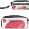Leather Pencil Cases Strawberry Pen Pouch Travel Cosmetic Bag for Purse Portable Makeup Brush Bag Holder Coin Purse for Women Makeup Case Purse Organizer