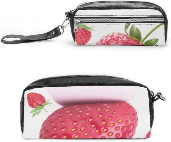 Leather Pencil Cases Strawberry Pen Pouch Travel Cosmetic Bag for Purse Portable Makeup Brush Bag Holder Coin Purse for Women Makeup Case Purse Organizer