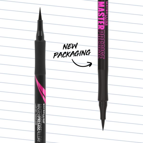 Maybelline Eyestudio Master Precise All Day Waterproof Liquid Eyeliner Makeup, Black, 2 Count (Packaging May Vary)