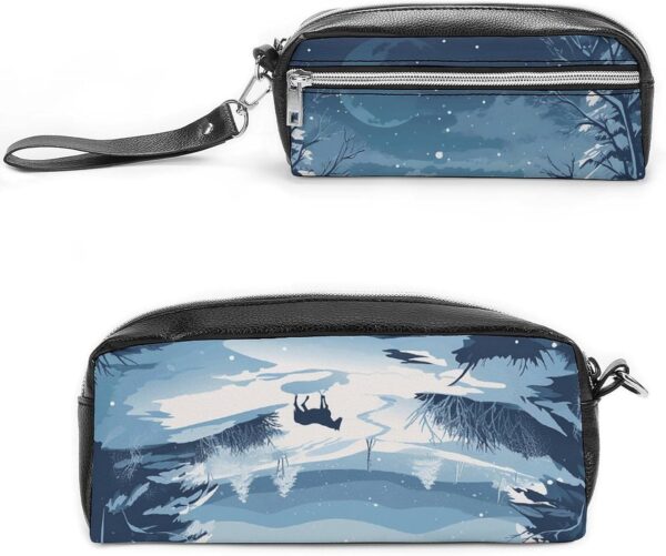 Leather Pencil Cases A Horse And Snow Pen Pouch Travel Cosmetic Bag for Purse Portable Makeup Brush Bag Holder Coin Purse for Women Makeup Case Purse Organizer