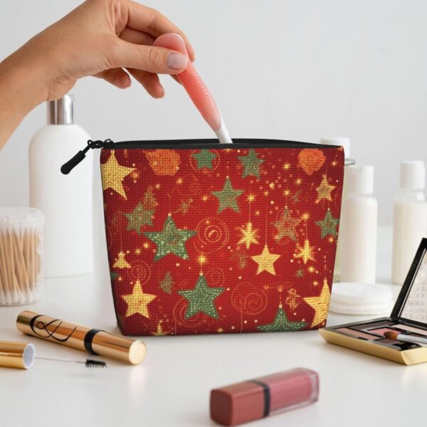 Christmas Star Makeup Bag For Women, Waterproof Linen Travel Cosmetic Organizer Lightweight Zipper Travel Toiletry Bag Organizer Makeup Brushes Storage Bag