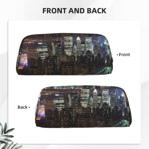 New York Night Makeup Bag for Women Men Pencil Pouch Travel Small Cosmetic Bag Zippered Toiletry Bags Aesthetic Pen Bags Trendy Storage Bags Leather Coin Pouch Purse