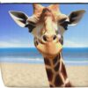 Beach Giraffe Makeup Bag For Women, Waterproof Linen Travel Cosmetic Organizer Lightweight Zipper Travel Toiletry Bag Organizer Makeup Brushes Storage Bag