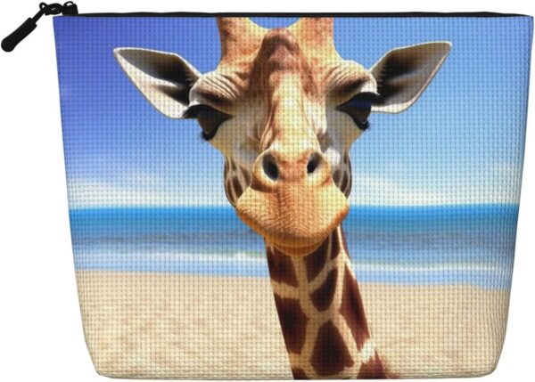Beach Giraffe Makeup Bag For Women, Waterproof Linen Travel Cosmetic Organizer Lightweight Zipper Travel Toiletry Bag Organizer Makeup Brushes Storage Bag