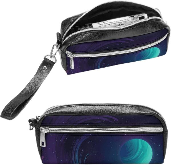 Leather Pencil Cases Cartoon Blue Star Pen Pouch Travel Cosmetic Bag for Purse Portable Makeup Brush Bag Holder Coin Purse for Women Makeup Case Purse Organizer