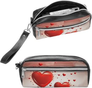 Leather Pencil Cases Romantic Love's Pen Pouch Travel Cosmetic Bag for Purse Portable Makeup Brush Bag Holder Coin Purse for Women Makeup Case Organizer