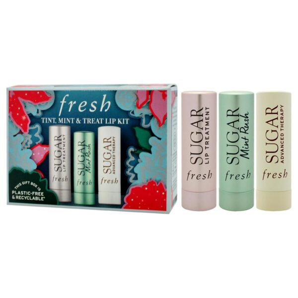 Tint, Mint and Treat Lip Kit by Fresh for Women - 3 Pc 0.07oz Sugar Lip Treatment - Rose, 0.07oz Sugar Freshening Lip Treatment - Mint Rush, 0.07oz Sugar Advanced Therapy Treatment Lip Balm