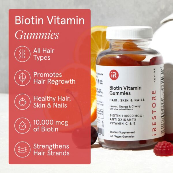 iRestore Hair Gummy Vitamins, Vegan Biotin Gummies for Hair Skin and Nails Gummies, Hair Gummies, Biotin Gummies for Hair Growth Biotin Vitamins Hair Vitamins Gummies for Women & Men, Biotin 10000mcg