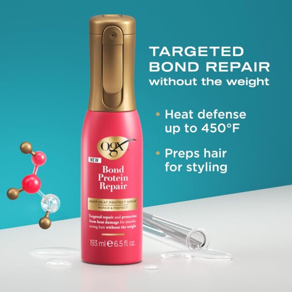 71SWvVtXexL._SL1500_.jpg OGX Repair & Protect Bond Protein Repair 450°F Heat Protect Spray, Thermal Protection Spray for Targeted Damage Repair & Protection from Heat Damage, 6.5 fl. oz