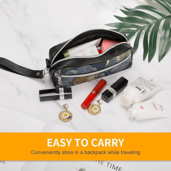 Leather Pencil Cases Gray And Gold Pen Pouch Travel Cosmetic Bag for Purse Portable Makeup Brush Bag Holder Coin Purse for Women Makeup Case Organizer