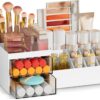Subsky Makeup Organizer with Drawers, Easy Storage for Beauty Products Brushes, Multifunction Plastic Desk Organizer, Cosmetics Organizer for Countertop Dresser Vanity and Bathroom (White)