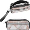 Leather Pencil Cases Rose Gold Marble Pen Pouch Travel Cosmetic Bag for Purse Portable Makeup Brush Bag Holder Coin Purse for Women Makeup Case Purse Organizer