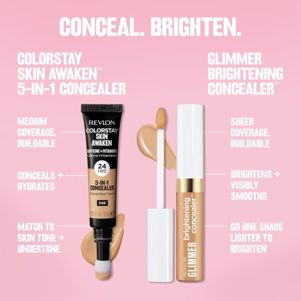 Revlon Glimmer Brightening Concealer, Liquid Under Eye Makeup, Made with Caffeine, Vitamin C, & Stevioside, 165, 0.3 fl oz