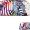 Cute Colorful Zebra Makeup Bag for Women Men Pencil Pouch Travel Small Cosmetic Bag Zippered Toiletry Bags Aesthetic Pen Bags Trendy Storage Bags Leather Coin Pouch Purse