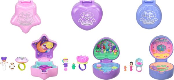 Polly Pocket Collector Dolls & Compact Playset, Heritage Ring Box 3 Pack, Keepsake Collection Jewelry Case