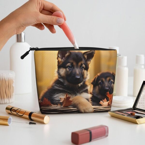 Little German Shepherd Dog Makeup Bag For Women, Waterproof Linen Travel Cosmetic Organizer Lightweight Zipper Travel Toiletry Bag Organizer Makeup Brushes Storage Bag