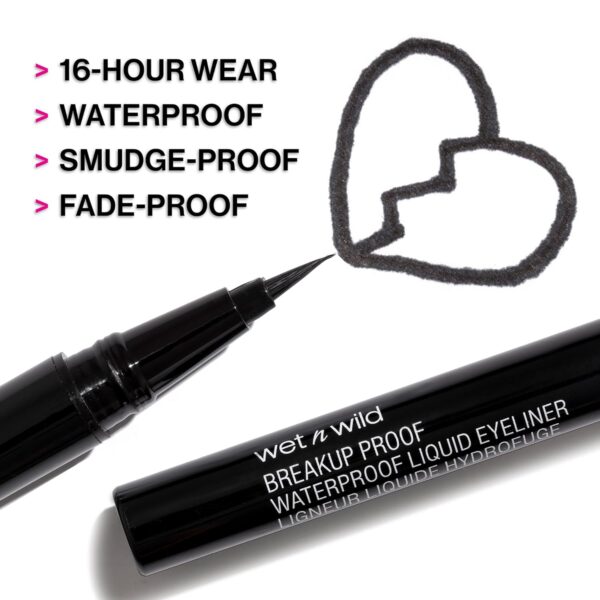 wet n wild Mega Last Breakup Proof Liquid Eyeliner - Ultra-Fine Brush, Waterproof, 16-Hour Long-Lasting Wear- Cruelty-Free & Vegan - Black