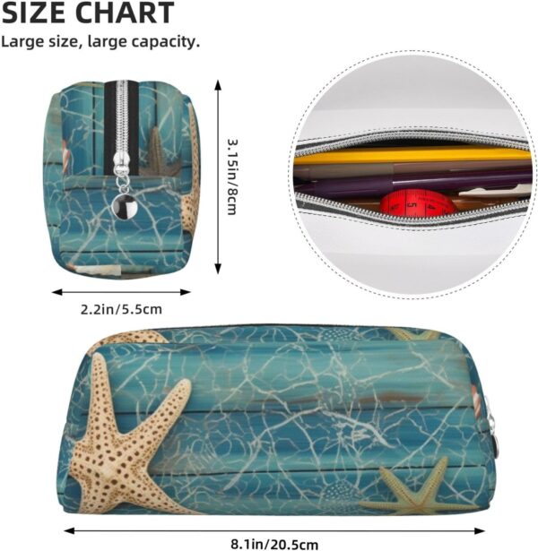 Shell Starfish Pattern Makeup Bag for Women Men Pencil Pouch Travel Small Cosmetic Bag Zippered Toiletry Bags Aesthetic Pen Bags Trendy Storage Bags Leather Coin Pouch Purse