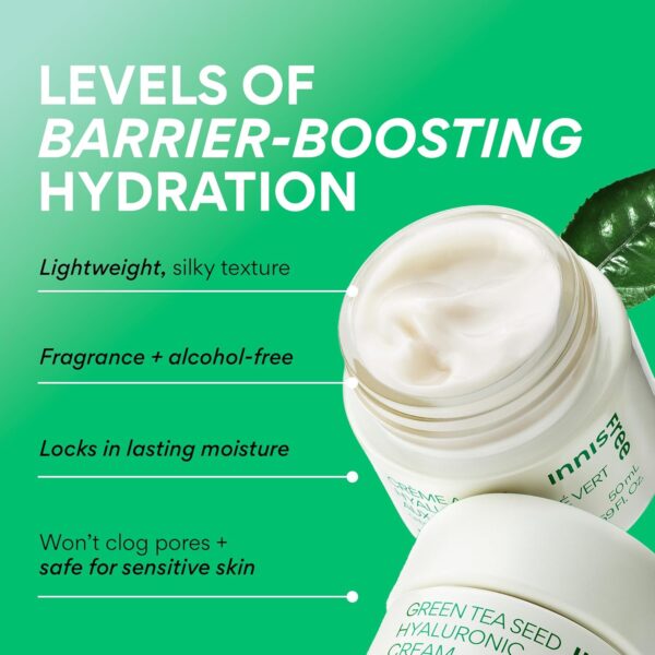 innisfree Green Tea Seed Hyaluronic Acid Cream With Barrier Boosting Complex and Ceramide, Korean Hydrating Face Moisturizer and Balancing Cream