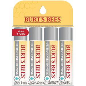 Burt's Bees Lip Balm, Moisturizing Lip Care, 100% Natural Origin, Ultra Conditioning with Shea, Cocoa & Kokum Butter (4 Pack)