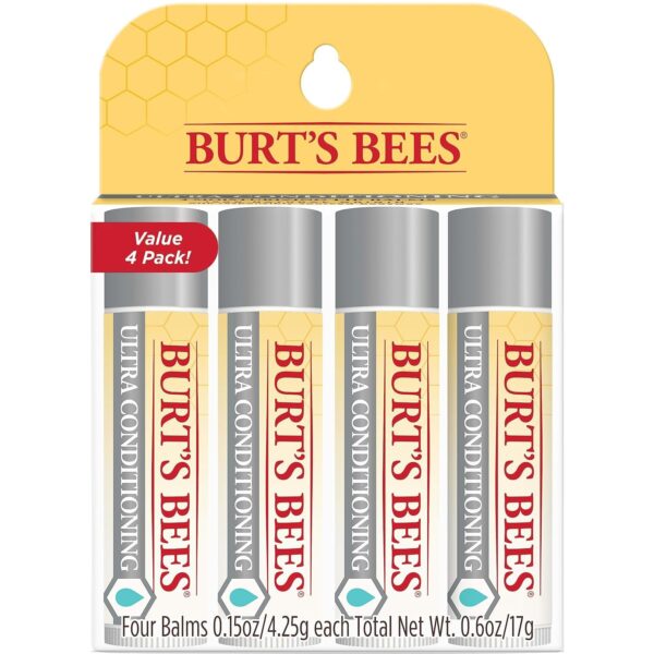 Burt's Bees Lip Balm, Moisturizing Lip Care, 100% Natural Origin, Ultra Conditioning with Shea, Cocoa & Kokum Butter (4 Pack)