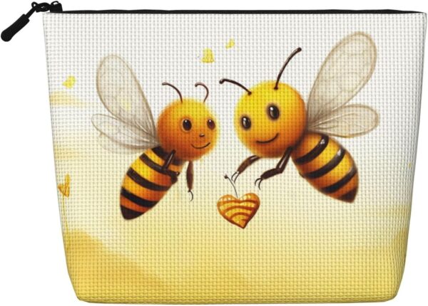 Bee Love Honey Makeup Bag For Women, Waterproof Linen Travel Cosmetic Organizer Lightweight Zipper Travel Toiletry Bag Organizer Makeup Brushes Storage Bag