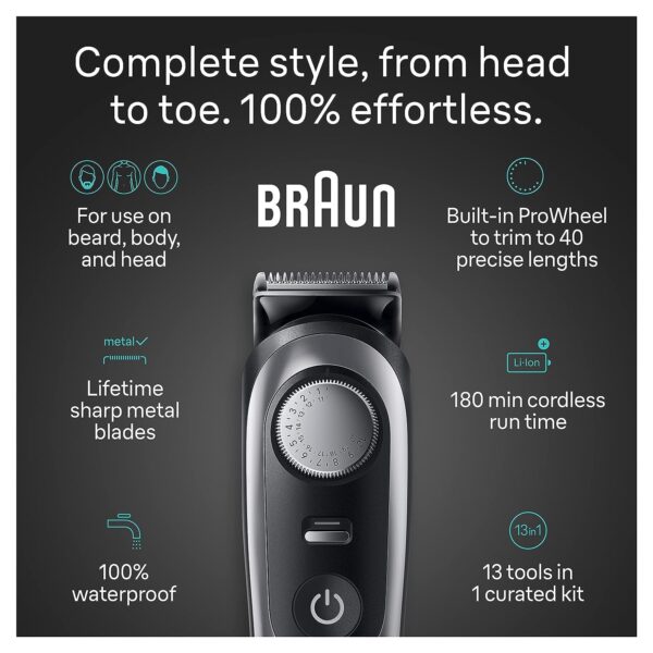 Braun All-in-One Men's Shaving Kit Series 9 9440, 13-in-1 Beard, Face, Nose, Ear Trimmer, Hair Clippers, Body Groomer and Manscaping