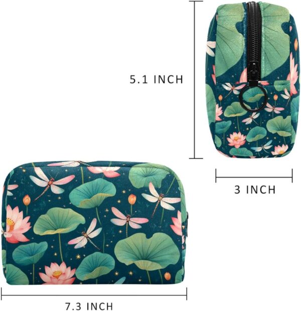 Travel Makeup Bag for Women, Fantasy Dragonflies and Lotus Flowers Vintage Style Travel Cosmetic Bag Pencil Case Portable Makeup Pouch Toiletry Bag for Girls