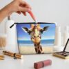 Beach Giraffe Makeup Bag For Women, Waterproof Linen Travel Cosmetic Organizer Lightweight Zipper Travel Toiletry Bag Organizer Makeup Brushes Storage Bag
