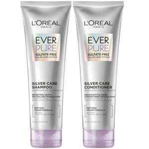 L'Oreal Paris EverPure Silver Care Sulfate Free Shampoo and Conditioner Set, Nourishing Vegan Formula with Peptides for Brightening Gray Hair, 1 Kit