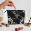 Black And White Marble Makeup Bag For Women, Waterproof Linen Travel Cosmetic Organizer Lightweight Zipper Travel Toiletry Bag Organizer Makeup Brushes Storage Bag