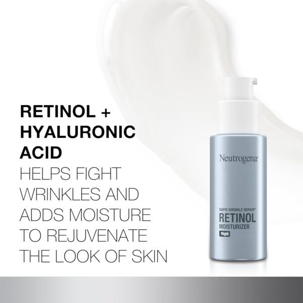 Neutrogena Retinol Face Moisturizer Cream, Rapid Wrinkle Repair, Anti-Wrinkle Night Moisturizer Cream, Anti-Wrinkle Face & Neck Cream Moisturizer with Hyaluronic Acid & Retinol, Paraben-Free, 1 fl. oz